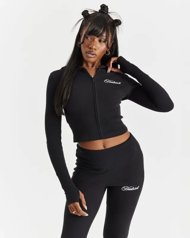 Selene Fitted Zip Hoodie - Black/White sold by Hoodrich