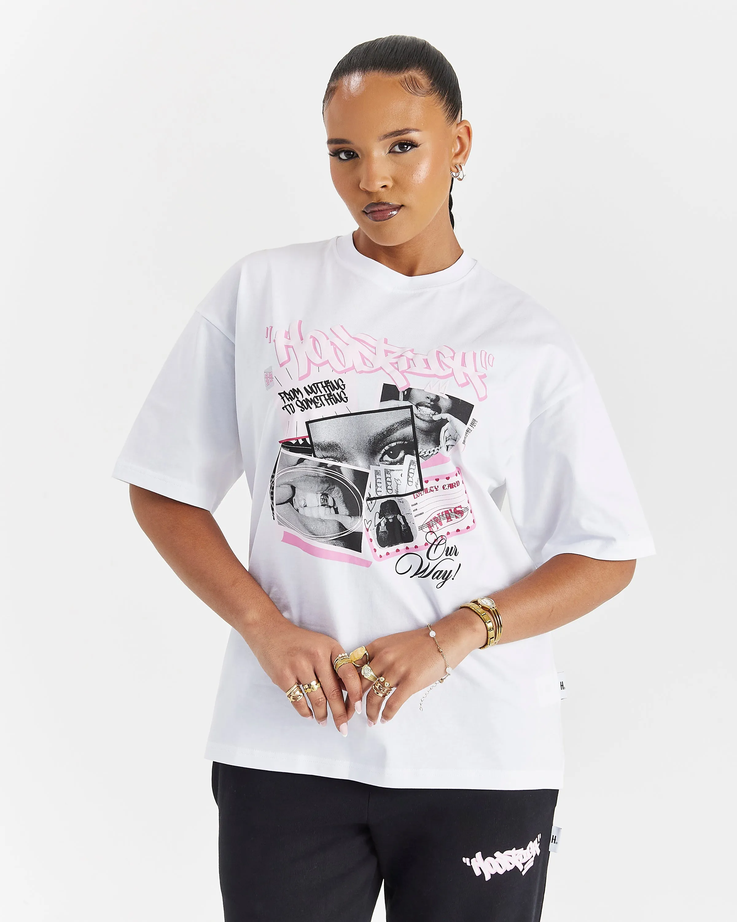 Fray Oversized T-Shirt - White/Pink sold by Hoodrich