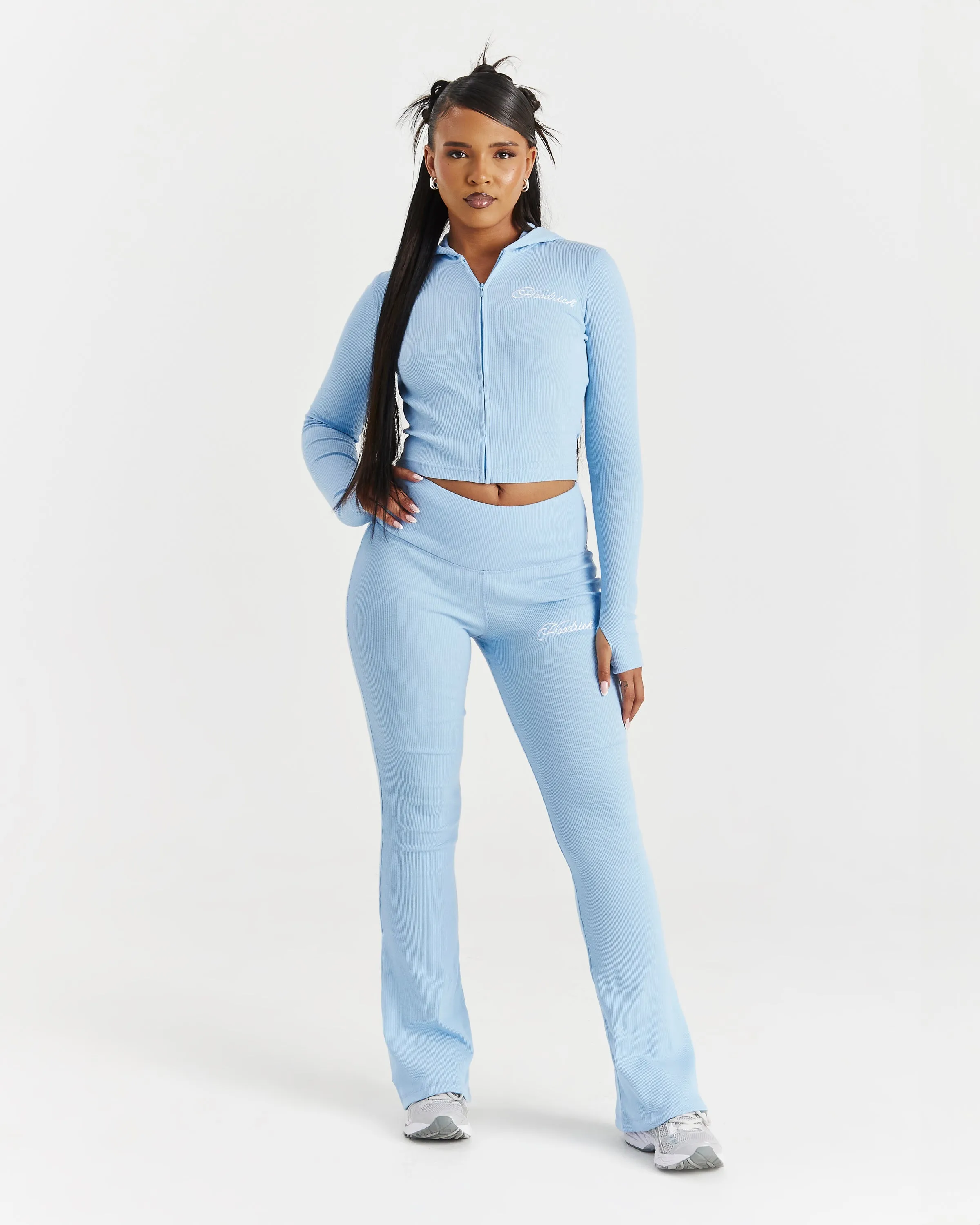 Selene Thick Waistband Flares - Blue/White sold by Hoodrich