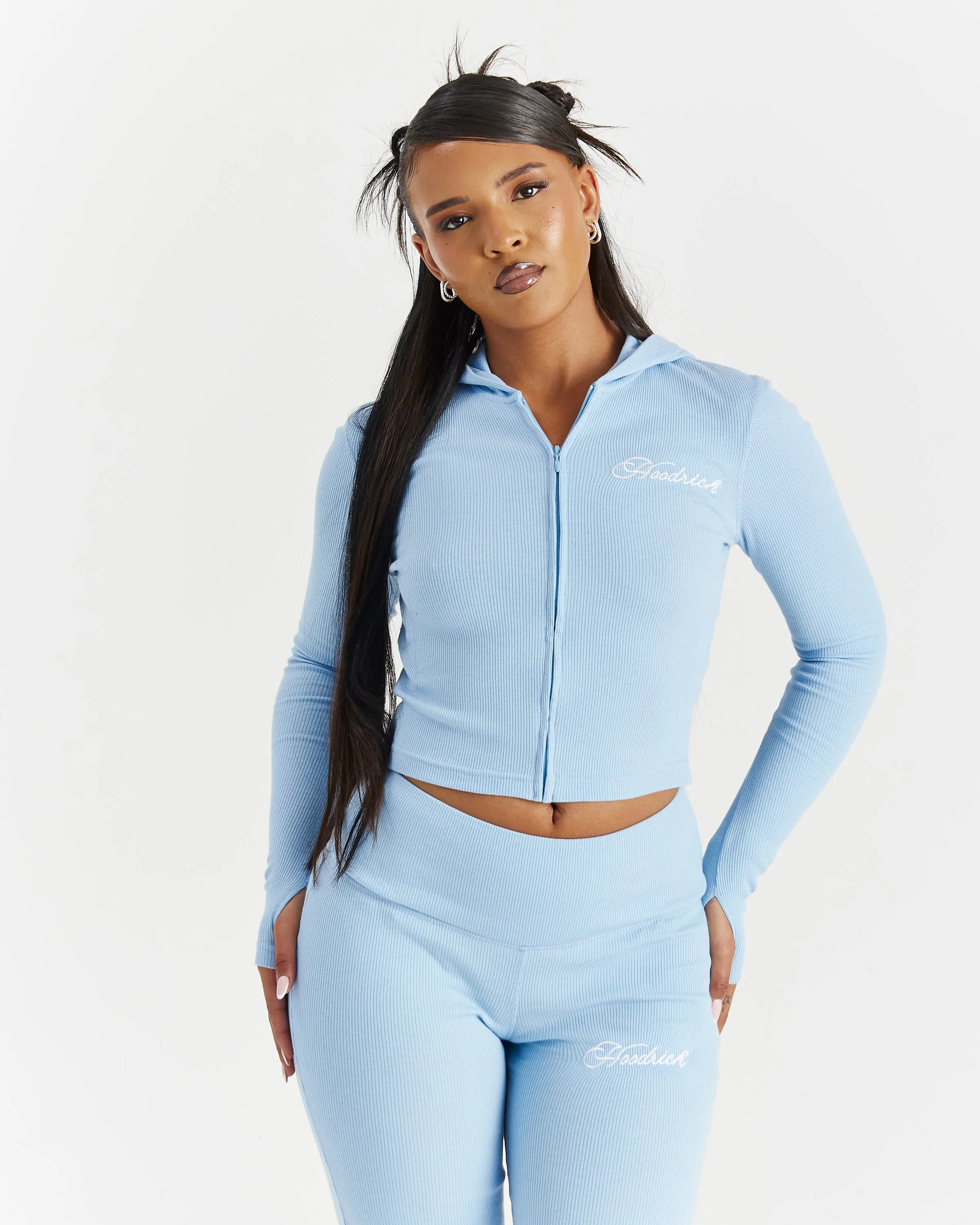 Selene Fitted Zip Hoodie - Blue/White sold by Hoodrich