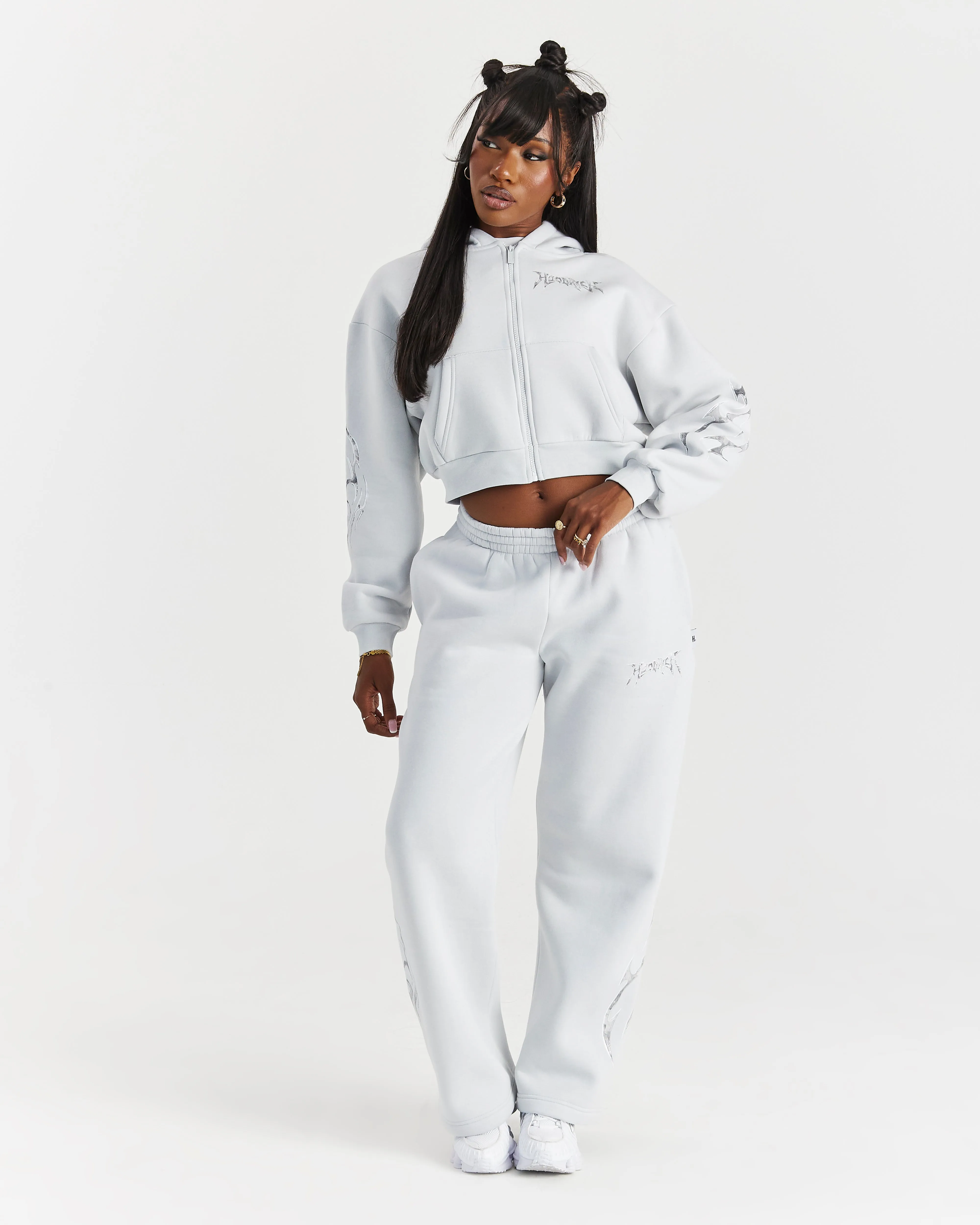 Spark Wide Leg Joggers - Off White/Silver sold by Hoodrich