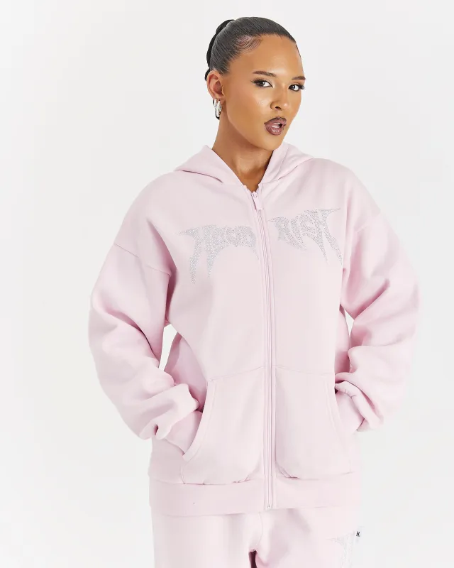 Lustre Oversized Zip Hoodie - Pink/Rhinestone sold by Hoodrich