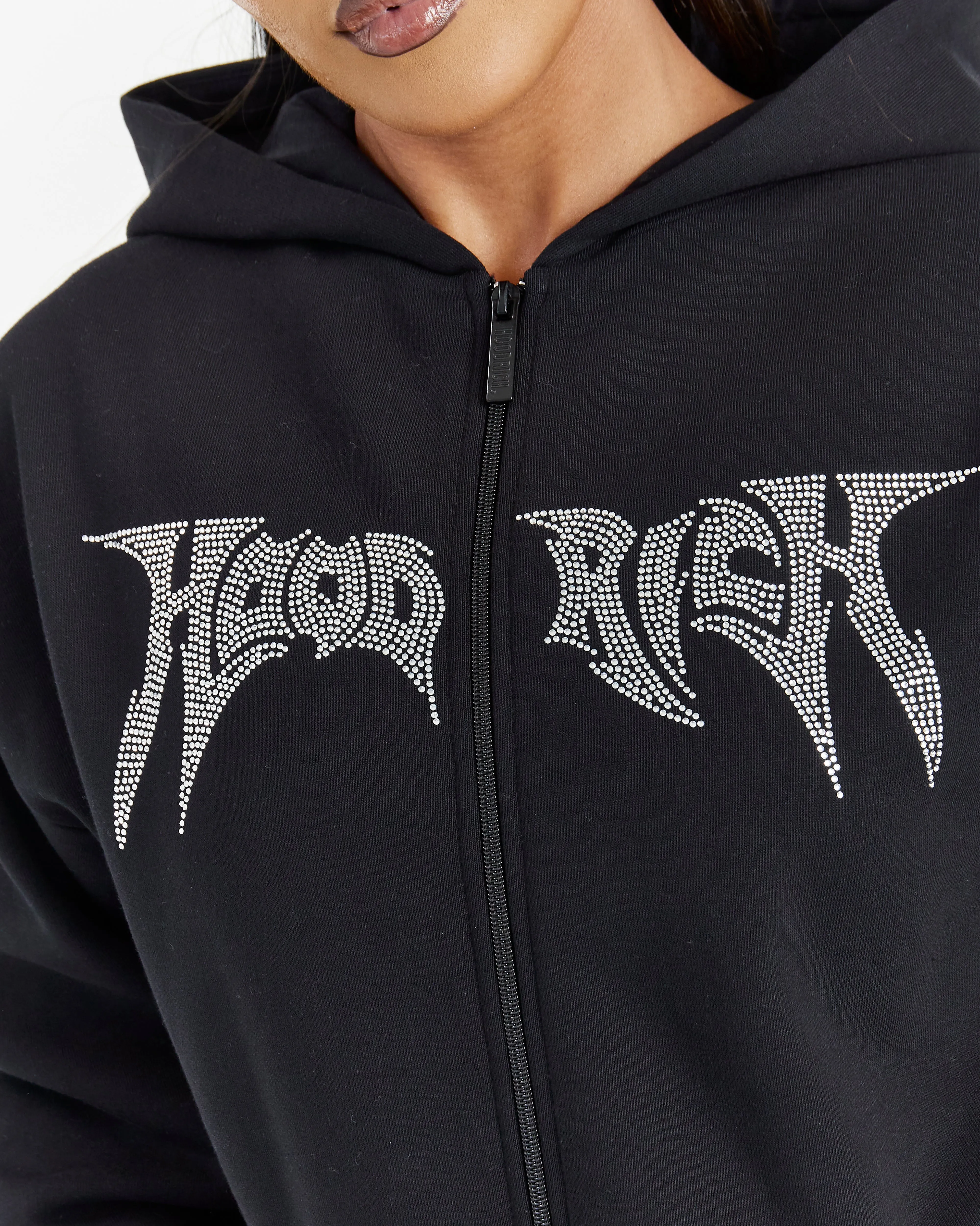 Lustre Oversized Zip Hoodie - Black/Rhinestone sold by Hoodrich product image thumbnail 3