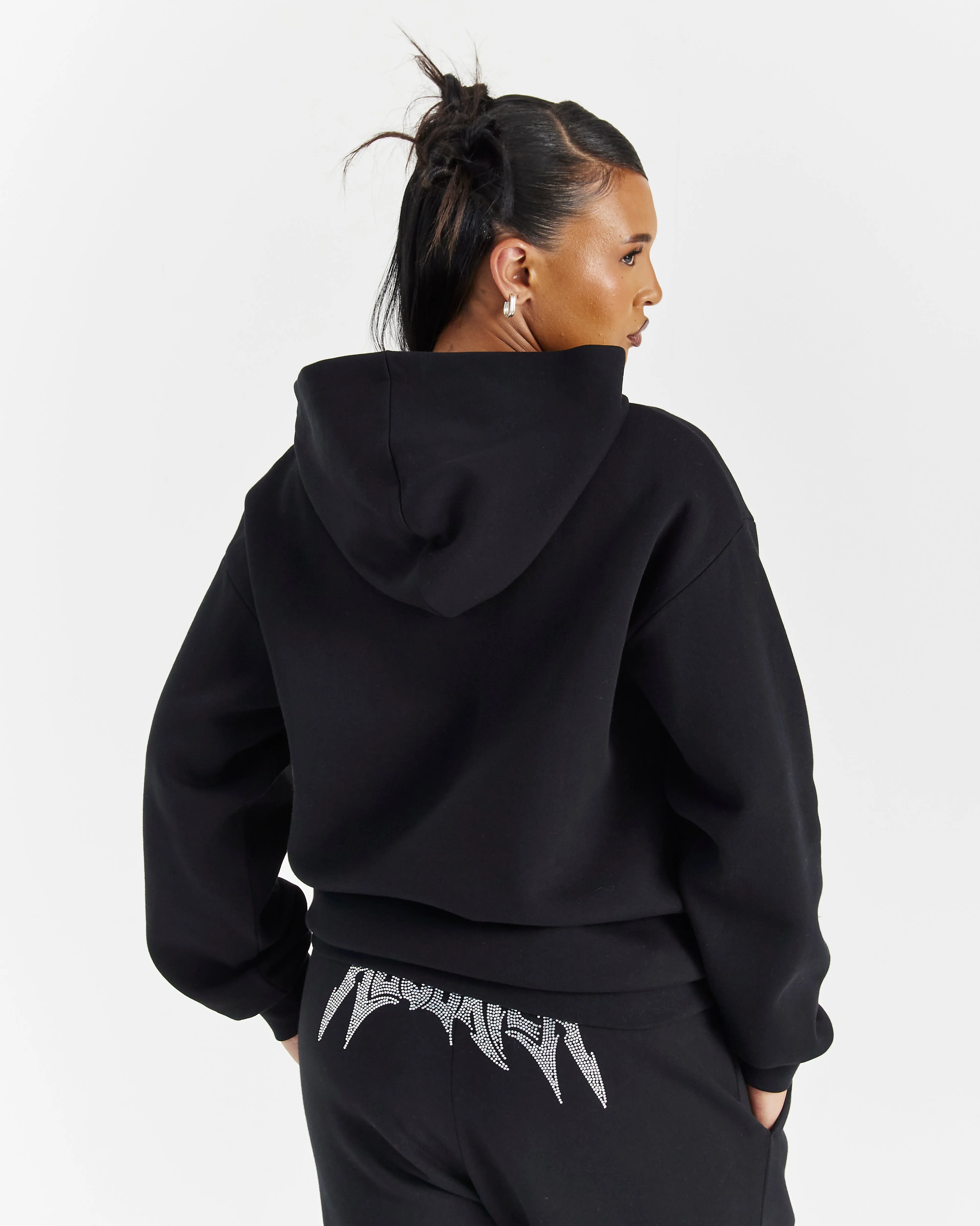 Lustre Oversized Zip Hoodie - Black/Rhinestone sold by Hoodrich product image thumbnail 2