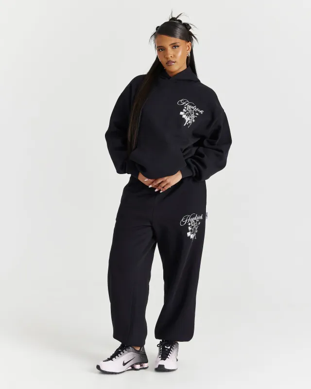 Lyra Oversized Joggers - Black/Rhinestone/Pink sold by Hoodrich