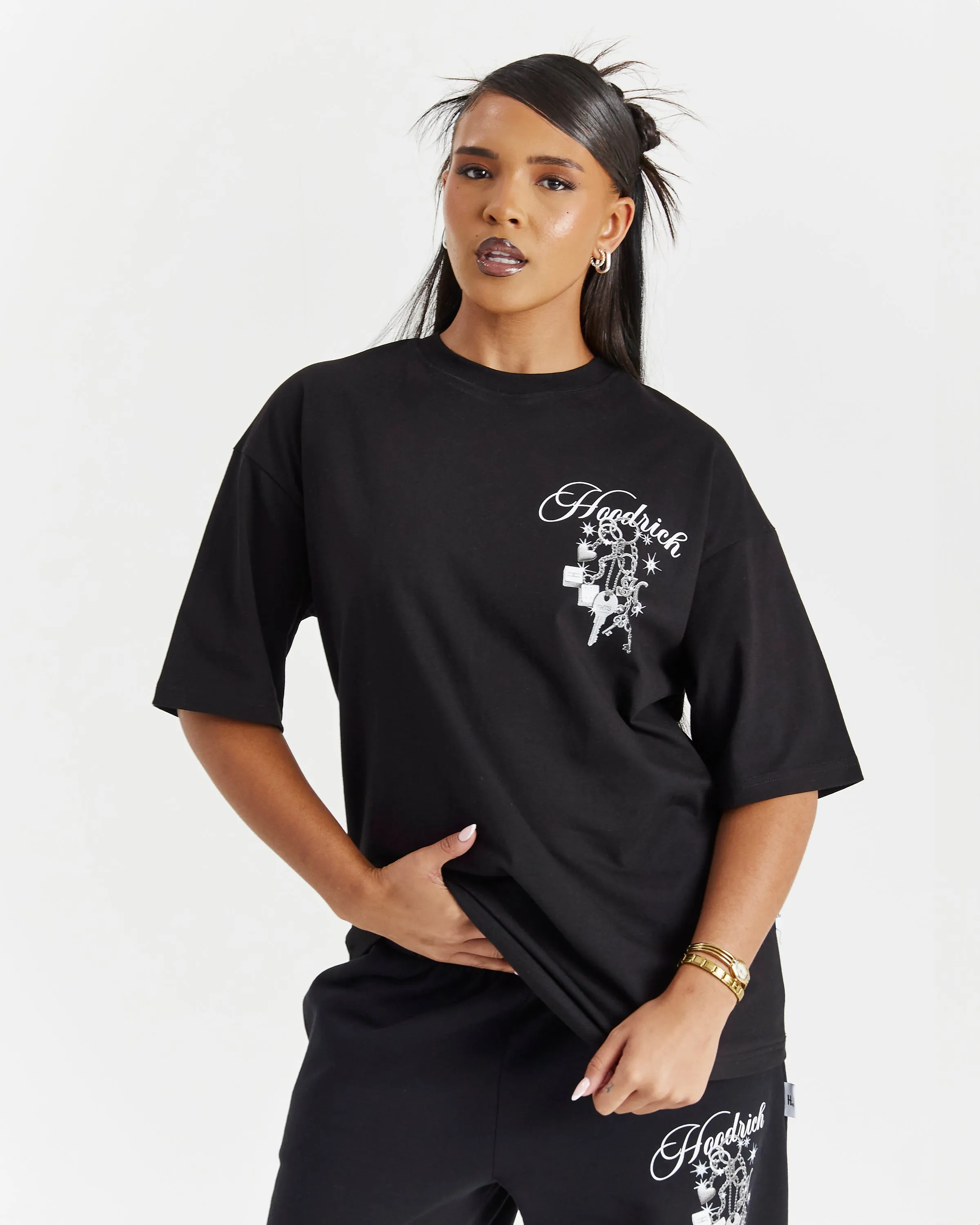 Lyra Oversized T-Shirt - Black/Rhinestone/Pink sold by Hoodrich