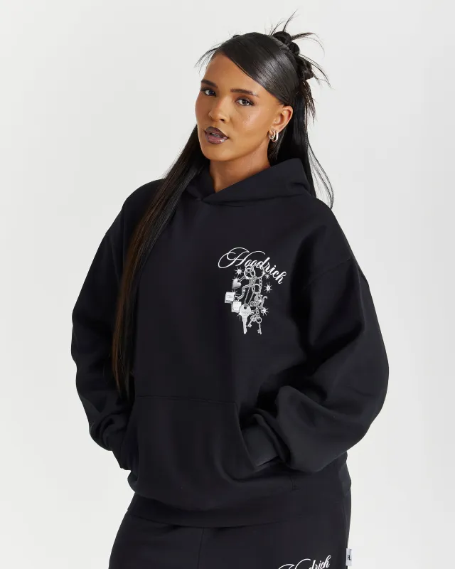 Lyra Oversized Hoodie - Black/Rhinestone/Pink sold by Hoodrich