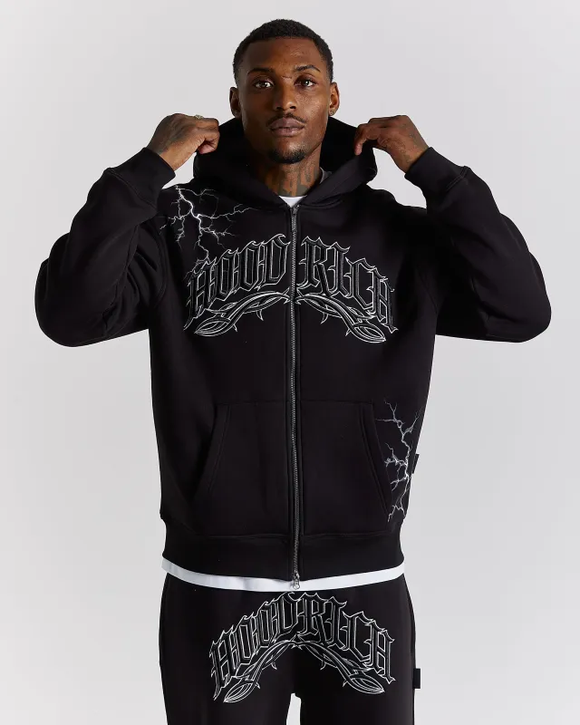 Dark Oversized Zip Hoodie - Black/White sold by Hoodrich
