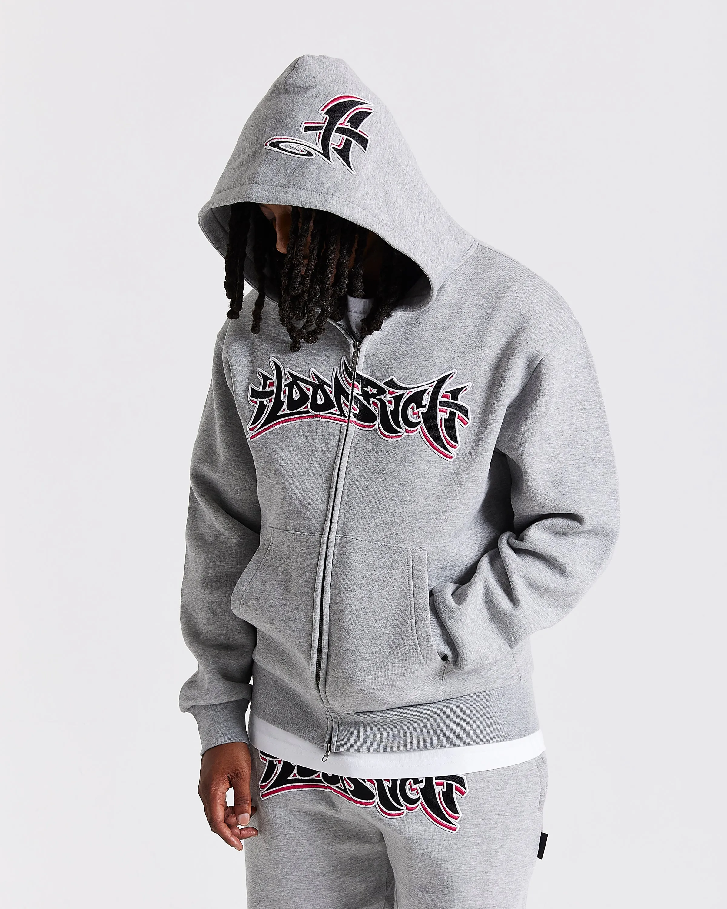 Graff Oversized Zip Hoodie - Grey/Black/Pink sold by Hoodrich