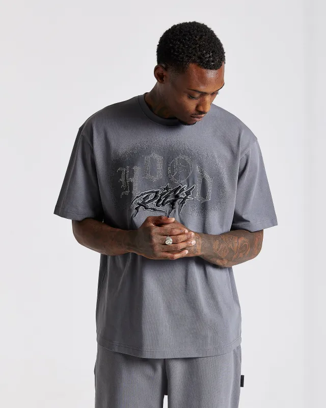 Iron Oversized T-Shirt - Grey/Rhinestones sold by Hoodrich