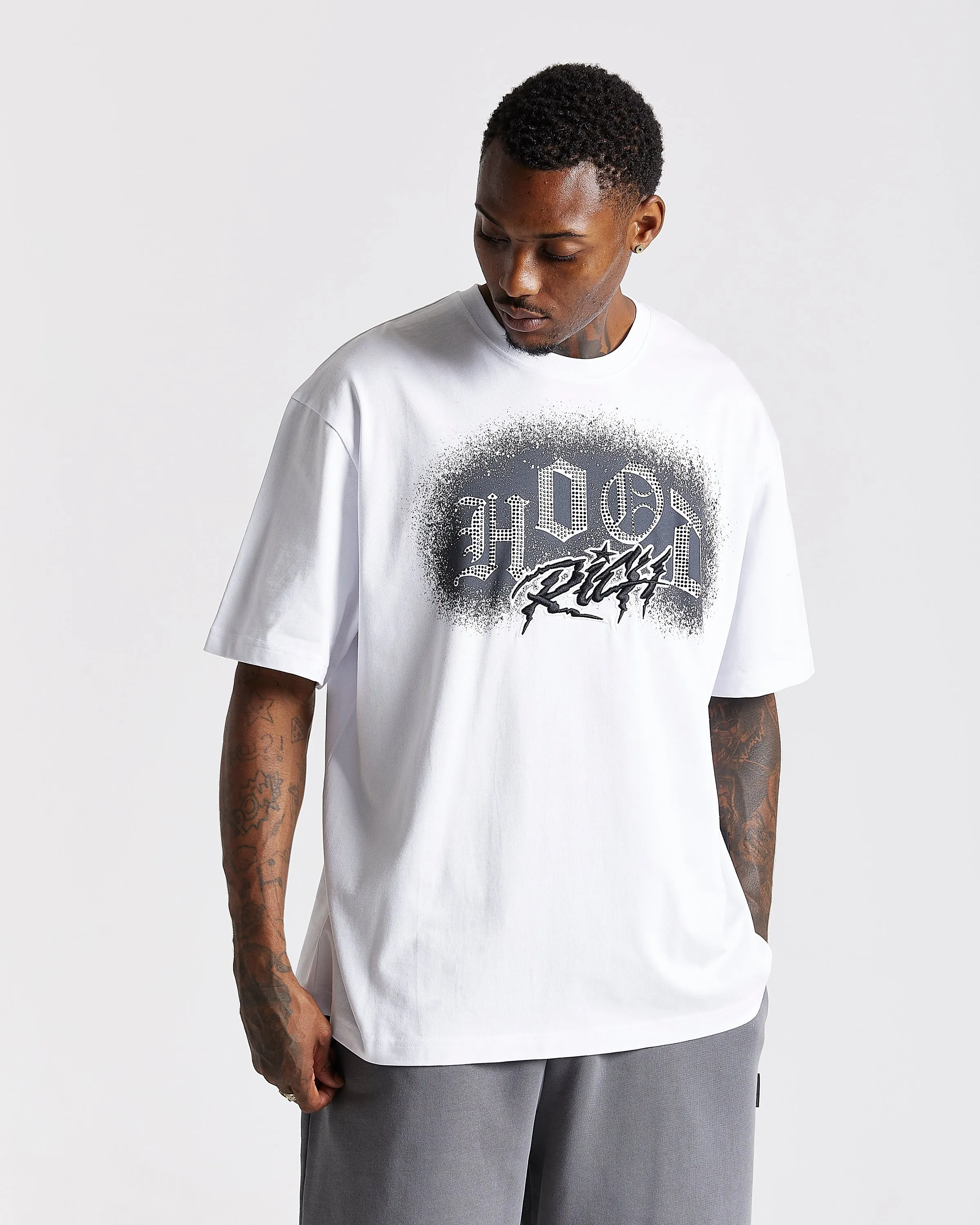 Iron Oversized T-Shirt - White/Rhinestones sold by Hoodrich product image thumbnail 4