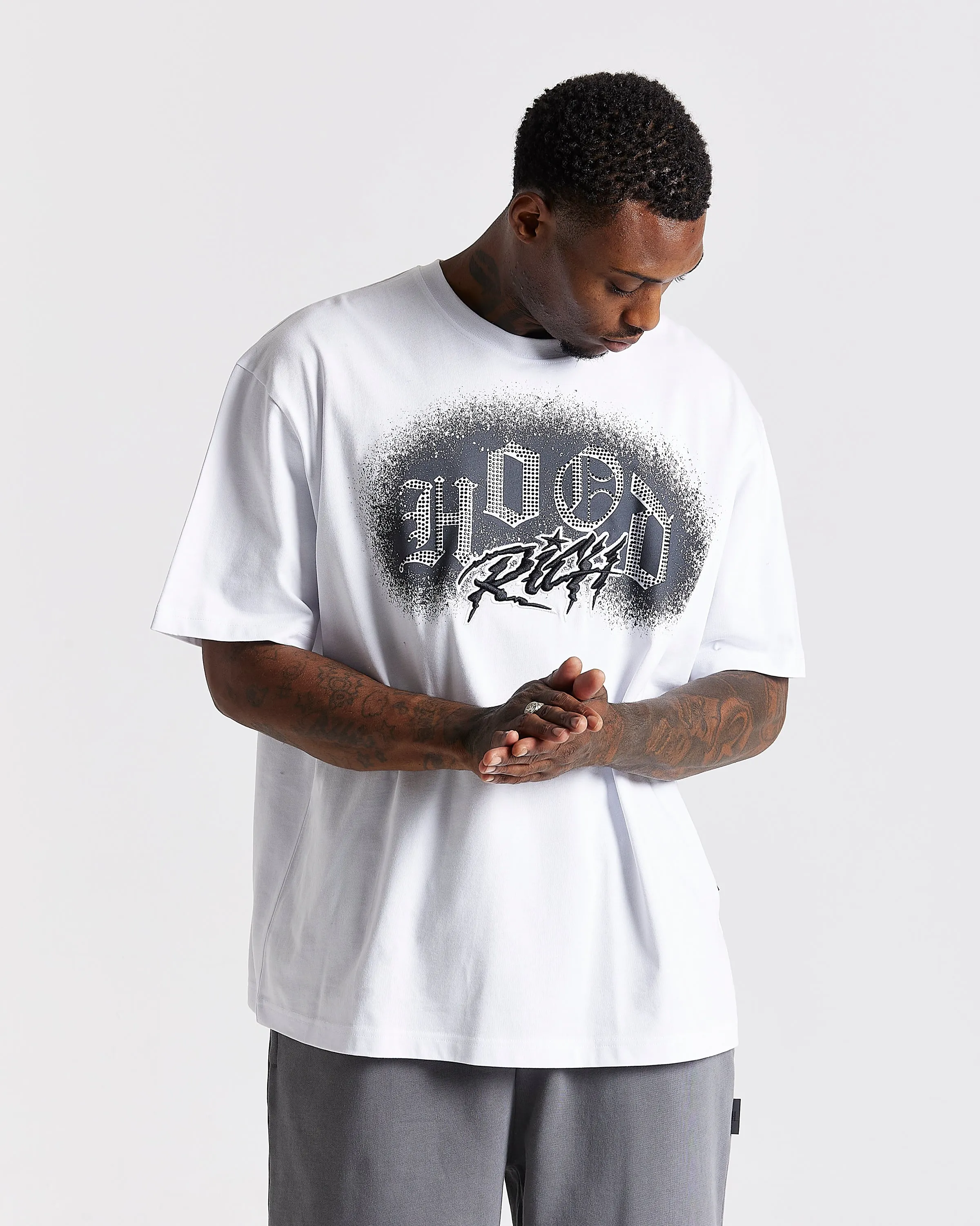 Iron Oversized T-Shirt - White/Rhinestones sold by Hoodrich