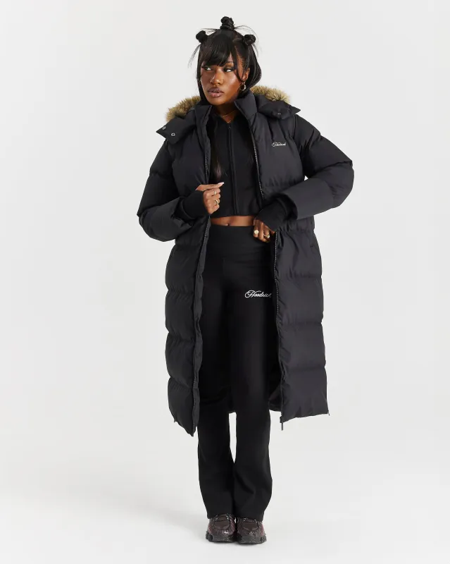 Script Hugo Longline Puffer - Black/Silver/Fur made by Hoodrich