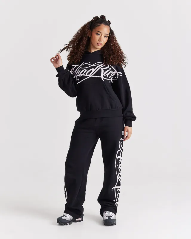 Solace Wide Leg Joggers - Black/Pink sold by Hoodrich
