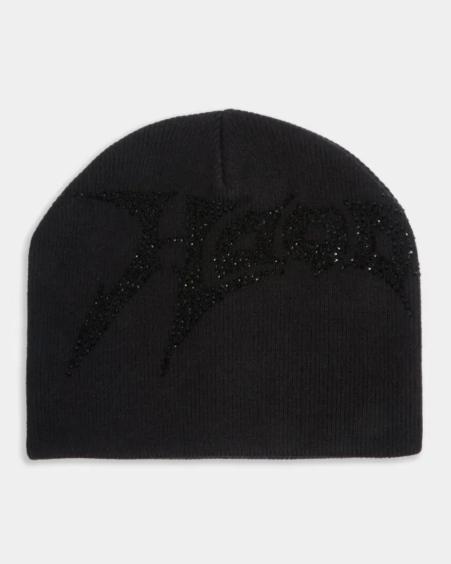 Lustre Diamanté Fitted Beanie - Black sold by Hoodrich