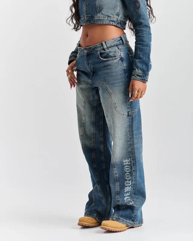 The Winner's Circle Snowdrift Wide Leg Jeans - Dirty Wash made by Hoodrich
