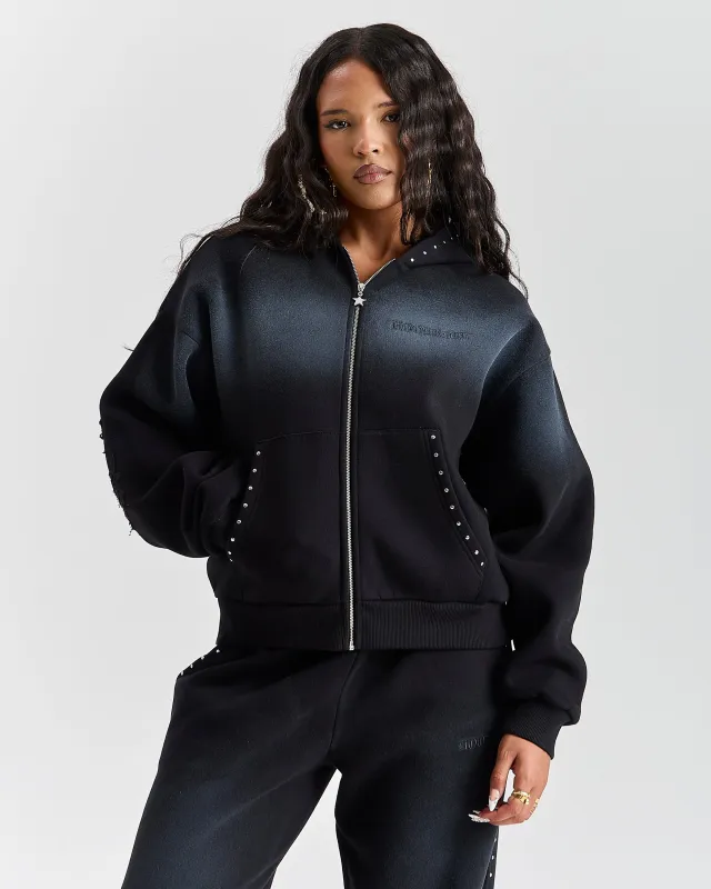 Aspen Mid Length Zip Hoodie - Black Wash sold by Hoodrich