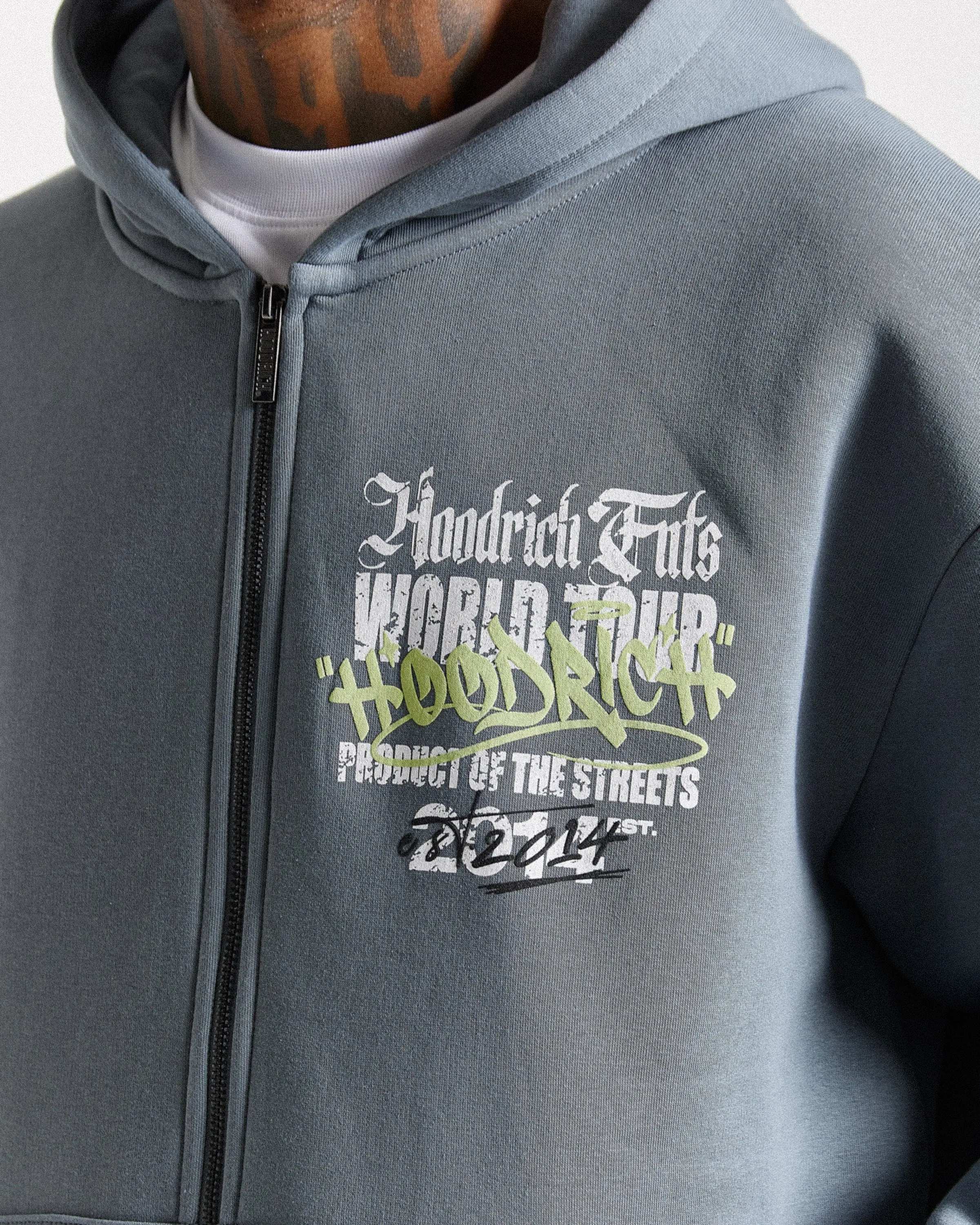Stamp Tour Oversized Zip Hoodie - Grey/White/Lime sold by Hoodrich product image thumbnail 3
