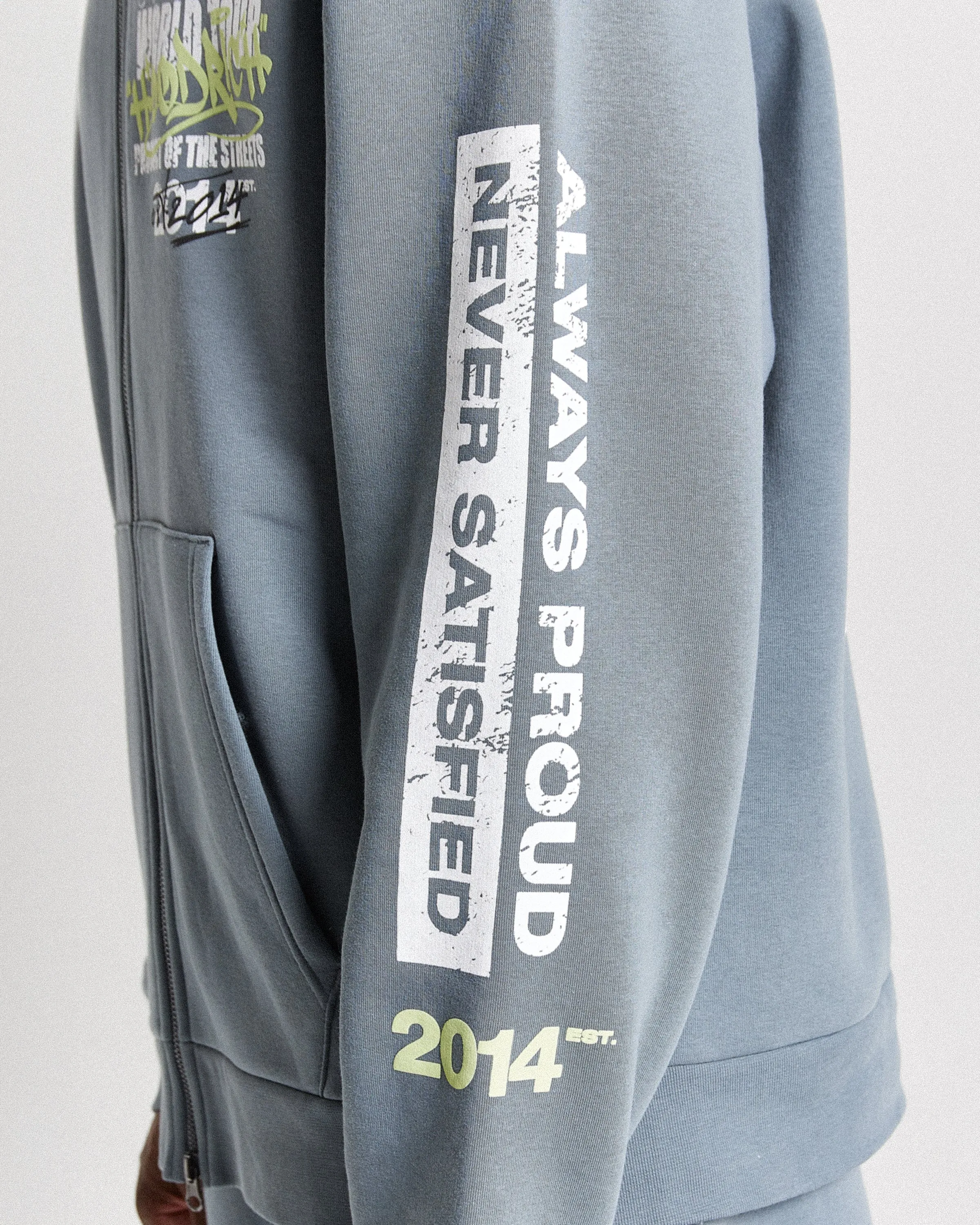 Stamp Tour Oversized Zip Hoodie - Grey/White/Lime sold by Hoodrich product image thumbnail 5