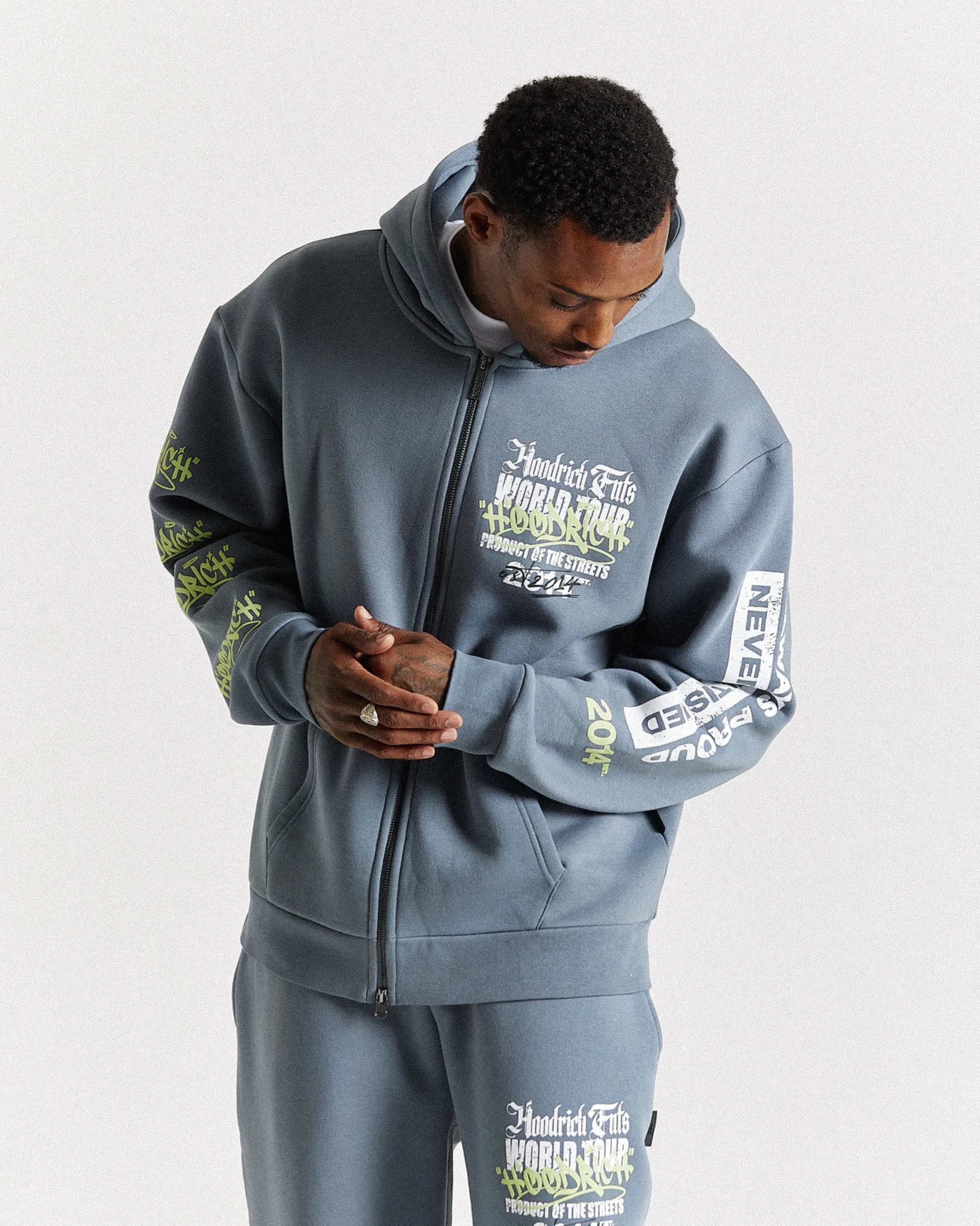 Stamp Tour Oversized Zip Hoodie - Grey/White/Lime sold by Hoodrich