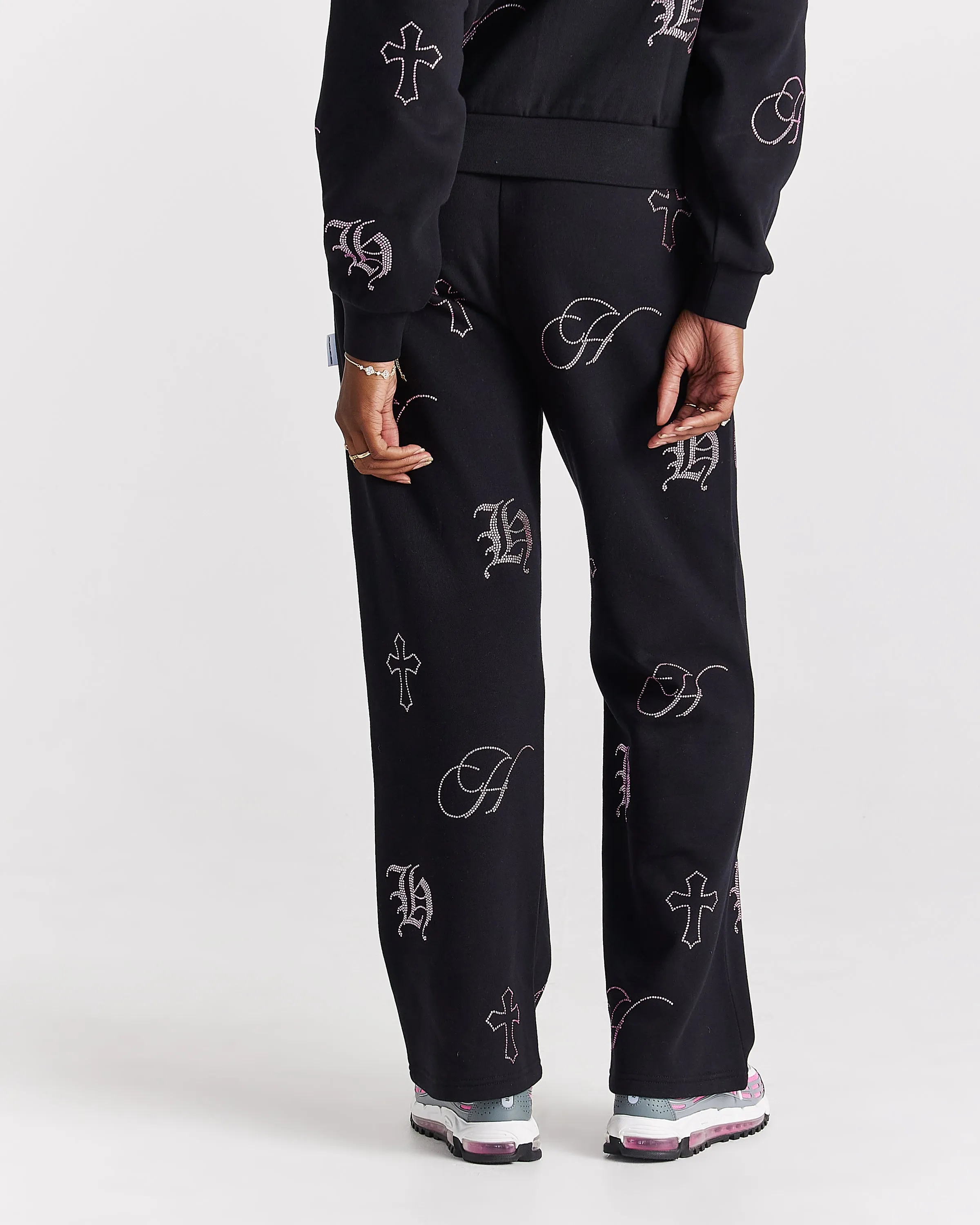 Crystal Wide Leg Jogger - Black/Pink Rhinestone sold by Hoodrich product image thumbnail 4