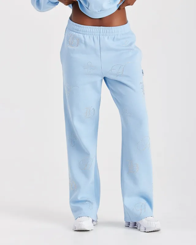 Crystal Wide Leg Jogger - Light Blue/Rhinestone sold by Hoodrich