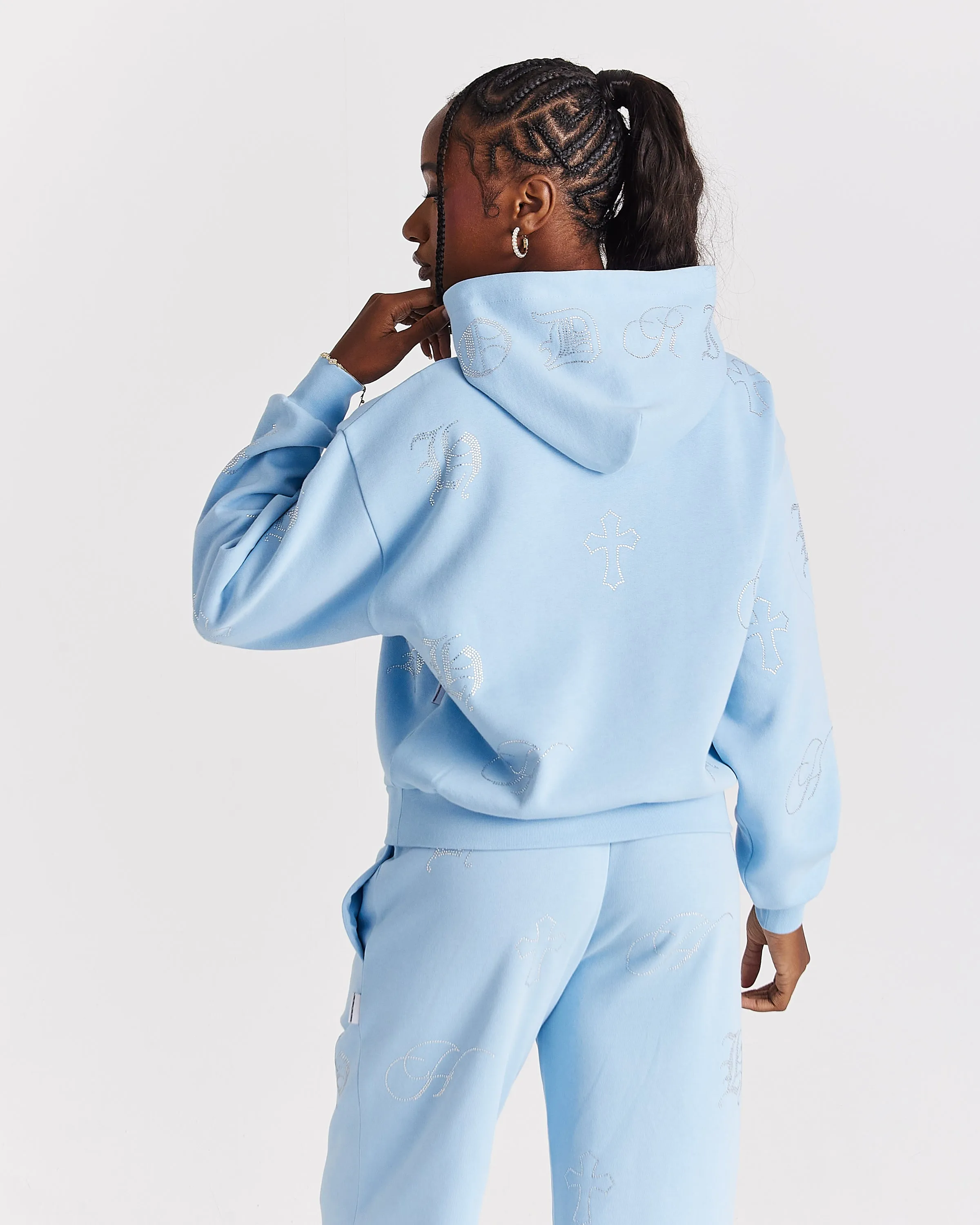 Crystal Mid Length Hoodie - Light Blue/Rhinestone sold by Hoodrich product image thumbnail 2