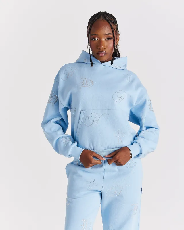Crystal Mid Length Hoodie - Light Blue/Rhinestone sold by Hoodrich