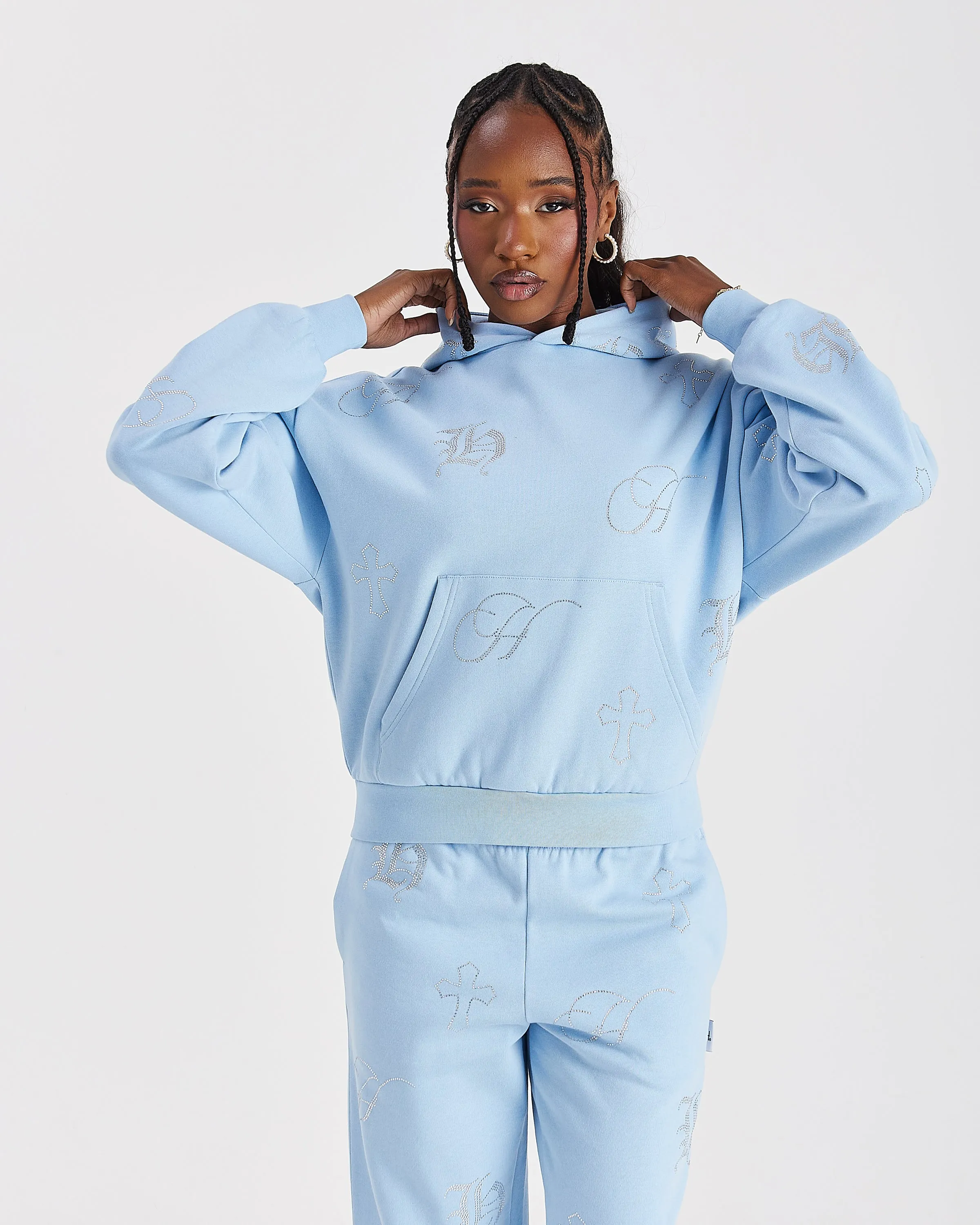 Crystal Mid Length Hoodie - Light Blue/Rhinestone sold by Hoodrich product image thumbnail 3