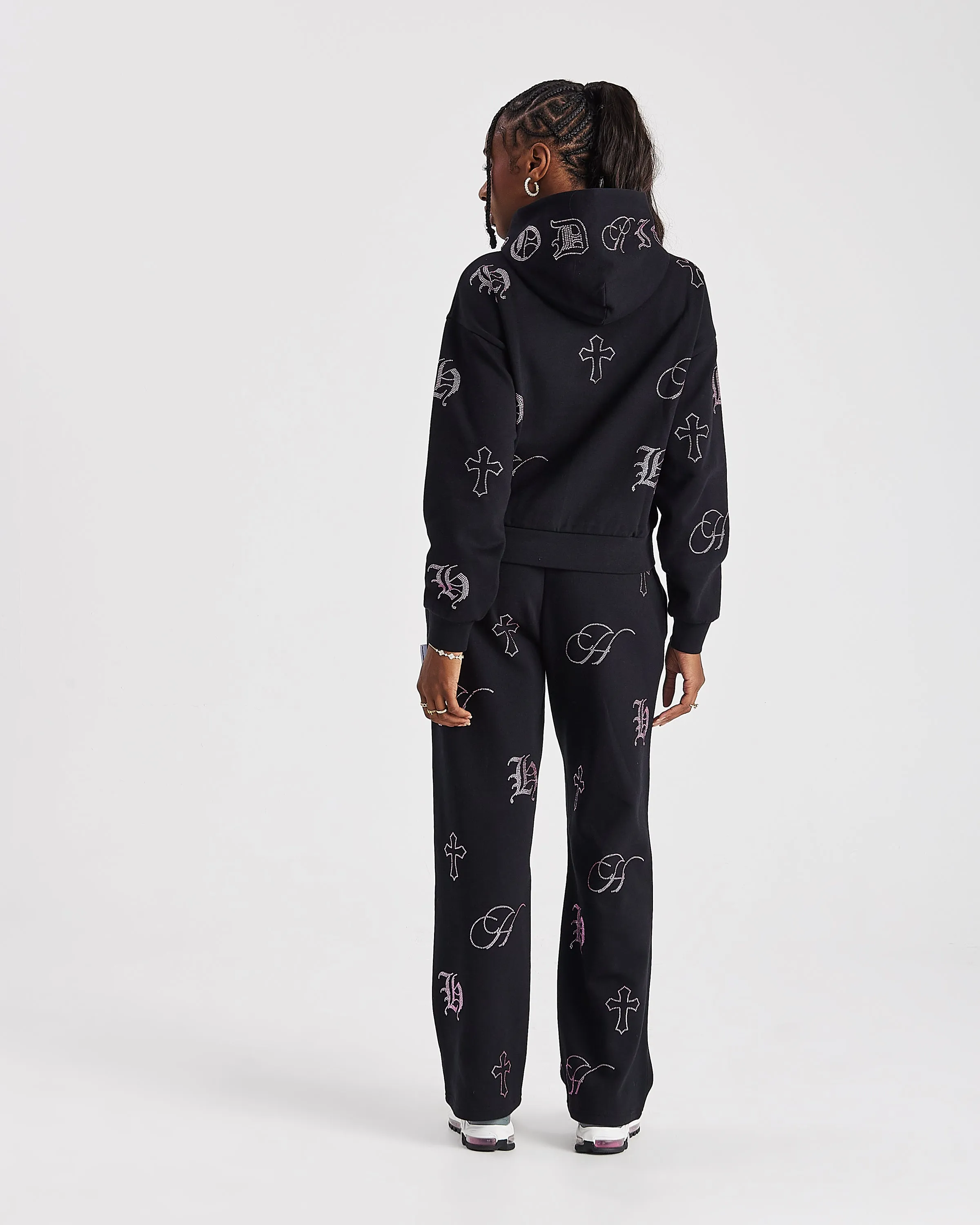 Crystal Mid Length Hoodie - Black/Pink Rhinestone sold by Hoodrich product image thumbnail 5