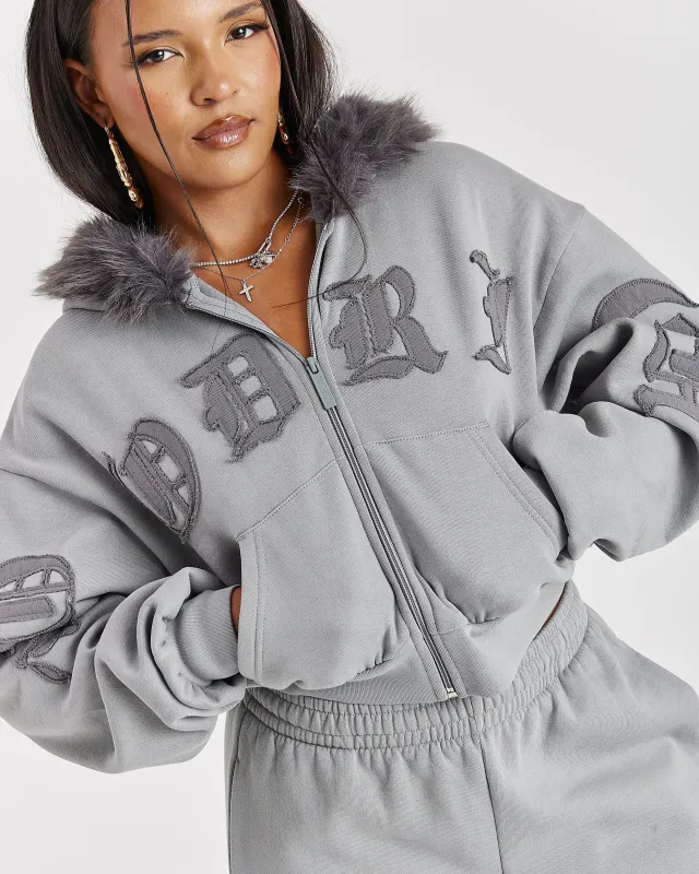 Drea Faux Fur Cropped Boxy Hoodie - Grey sold by Hoodrich
