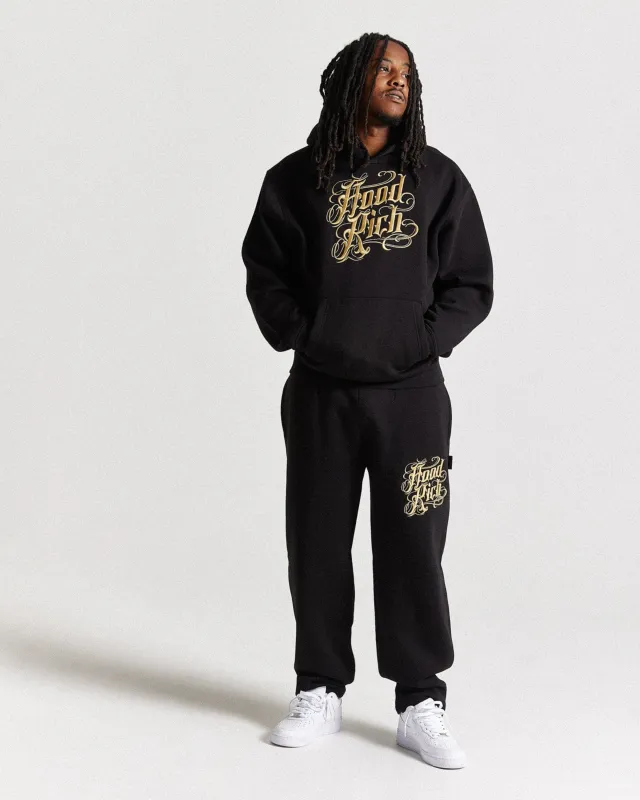Script Oversized Jogger - Black/Gold sold by Hoodrich