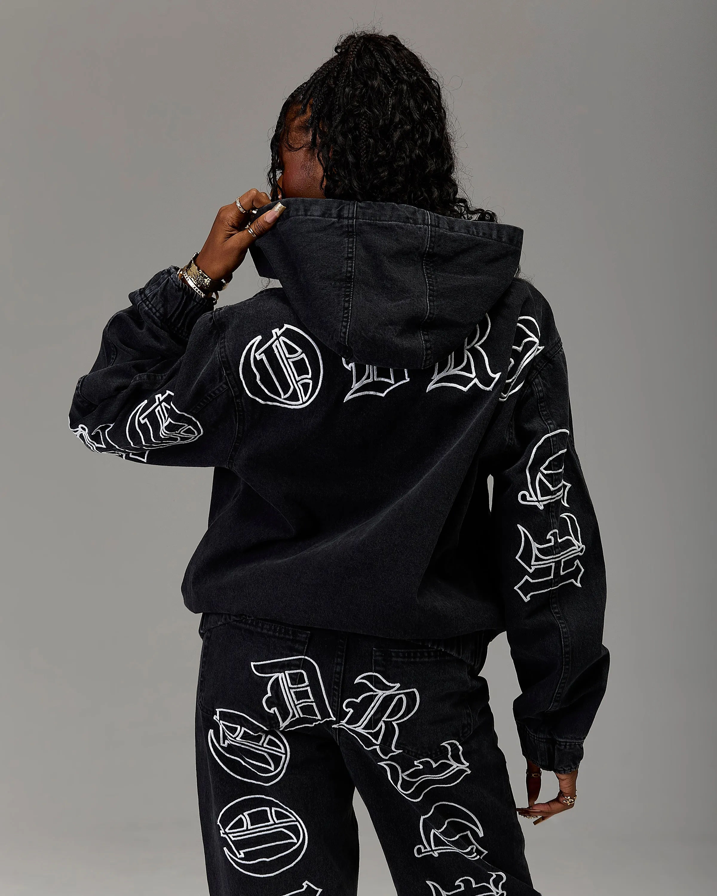 The Winner's Circle Denim Hooded Jacket - Black/White sold by Hoodrich product image thumbnail 2