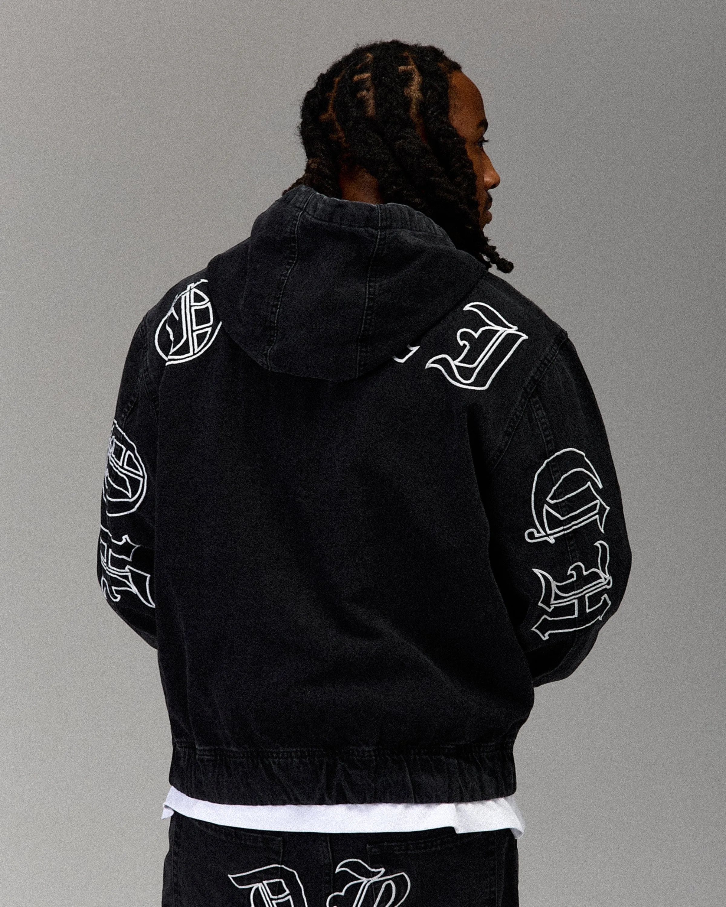 The Winner's Circle Denim Hooded Jacket - Black/White sold by Hoodrich