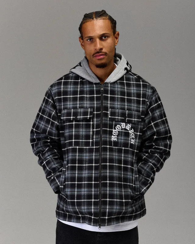 The Winner's Circle Hooded Plaid Shacket - Blue/Black made by Hoodrich