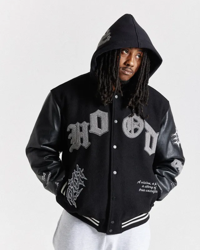 Vertigo Varsity Jacket - Black/Grey sold by Hoodrich