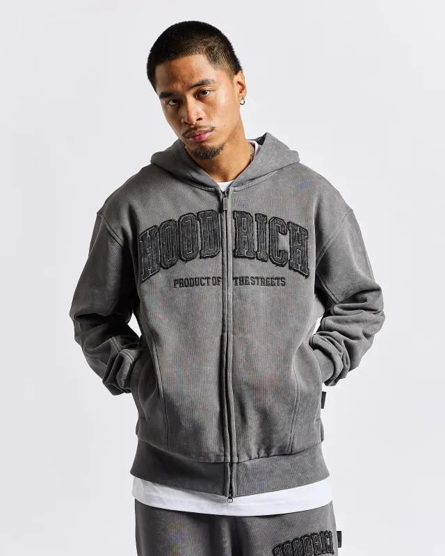 Cursed Oversized Zip Hoodie - Grey Wash/Black sold by Hoodrich