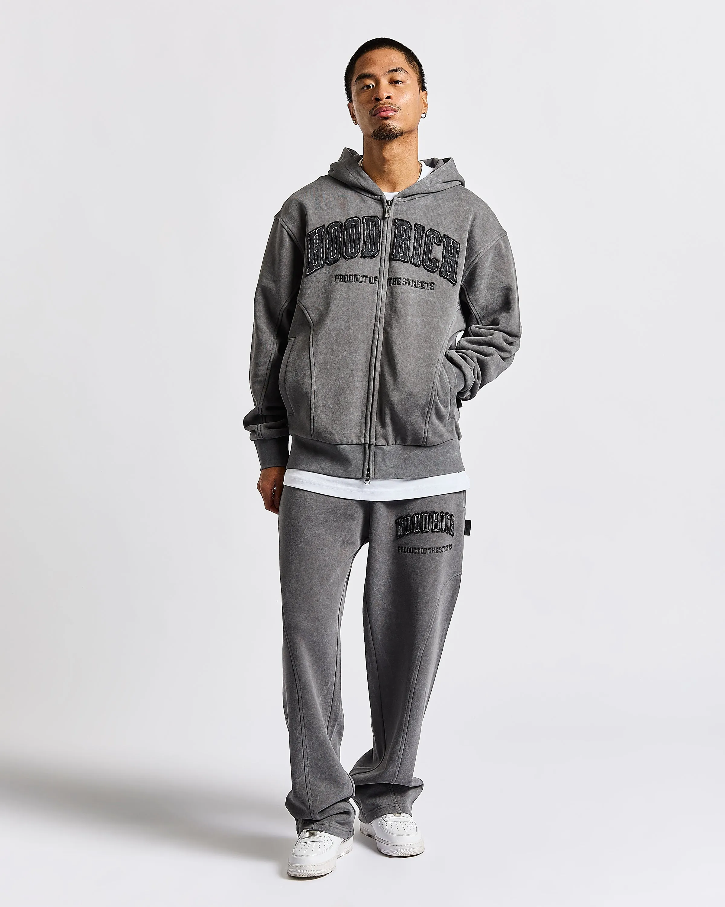 Cursed Oversized Zip Hoodie - Grey Wash/Black sold by Hoodrich product image thumbnail 5