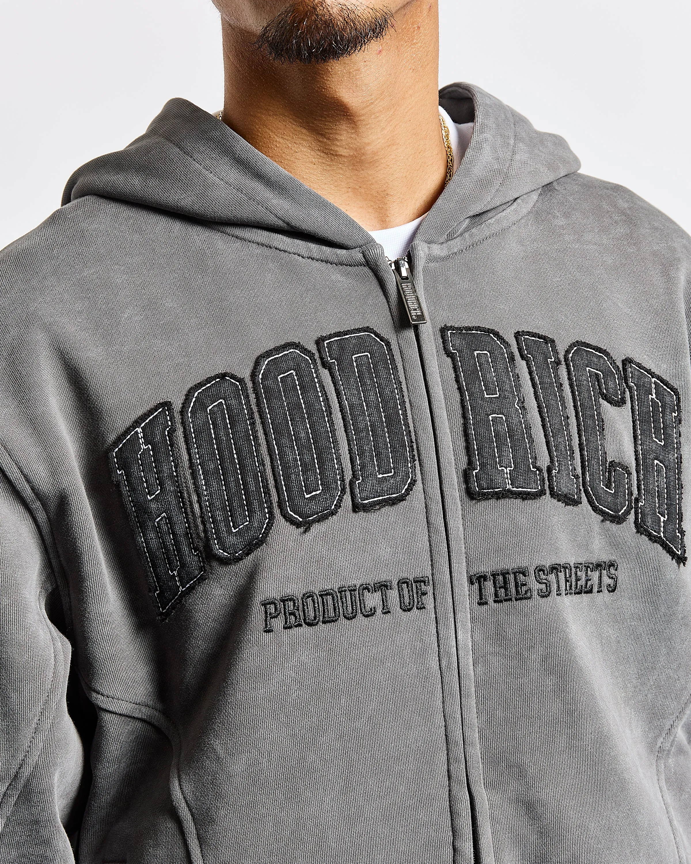 Cursed Oversized Zip Hoodie - Grey Wash/Black sold by Hoodrich product image thumbnail 3