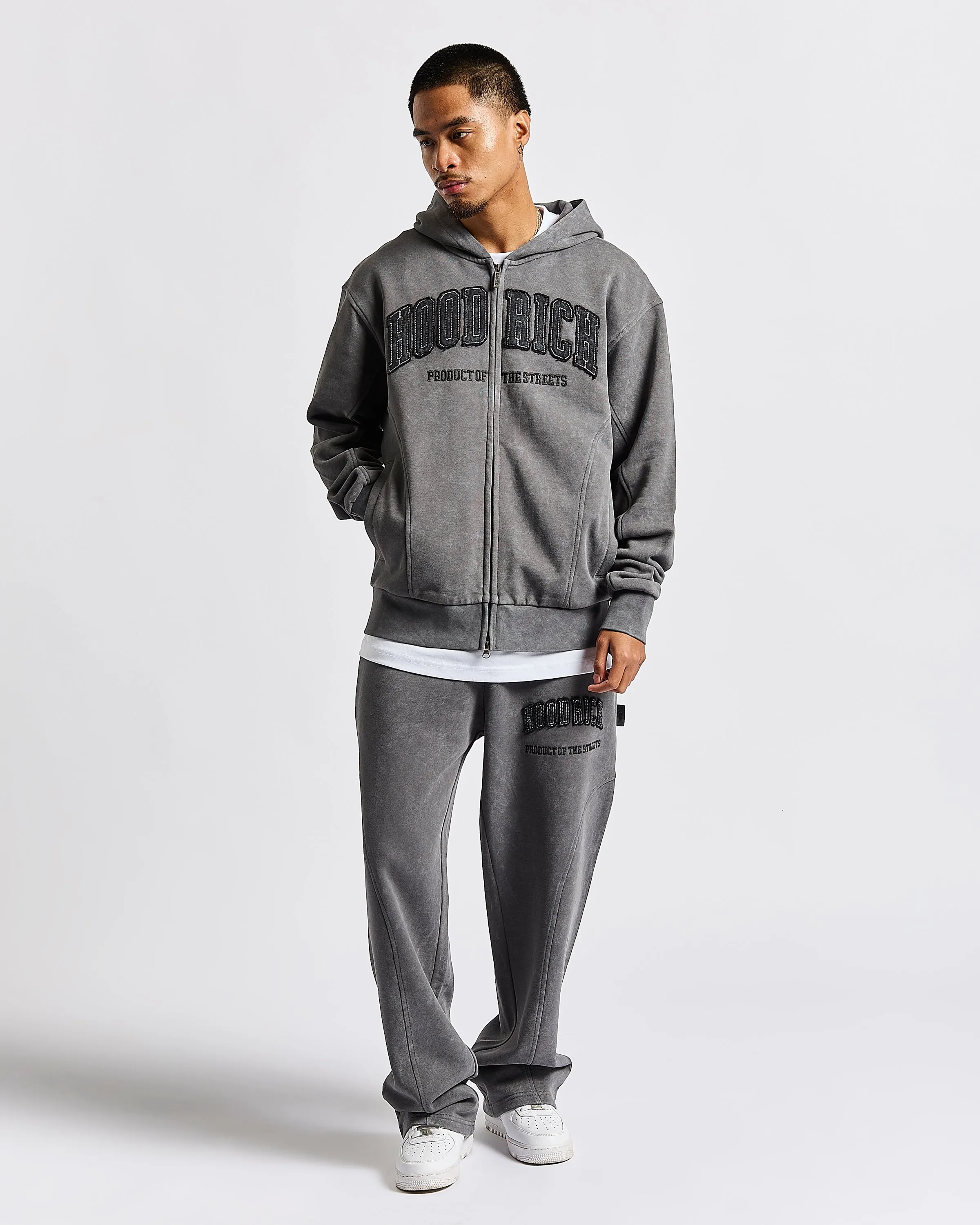 Cursed Oversized Zip Hoodie - Grey Wash/Black sold by Hoodrich product image thumbnail 2