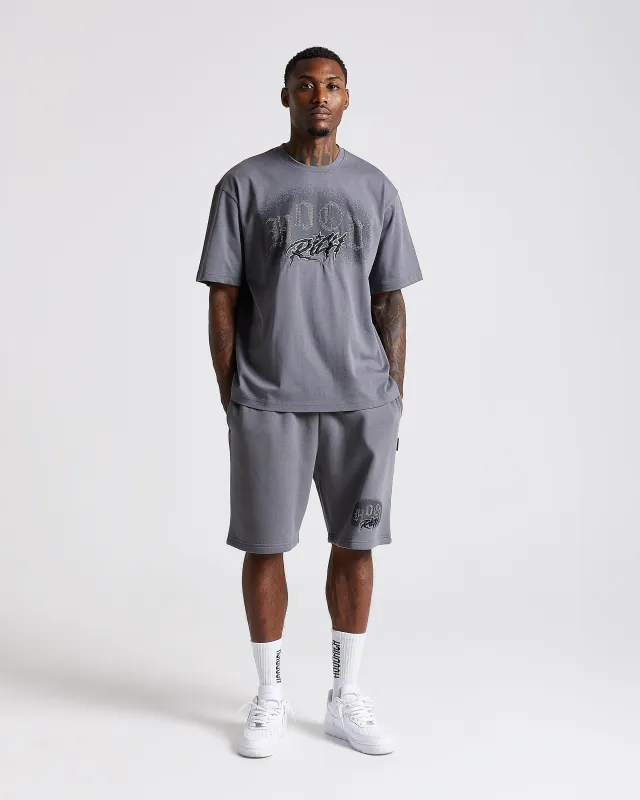 Iron Oversized Shorts - Grey/Rhinestones sold by Hoodrich