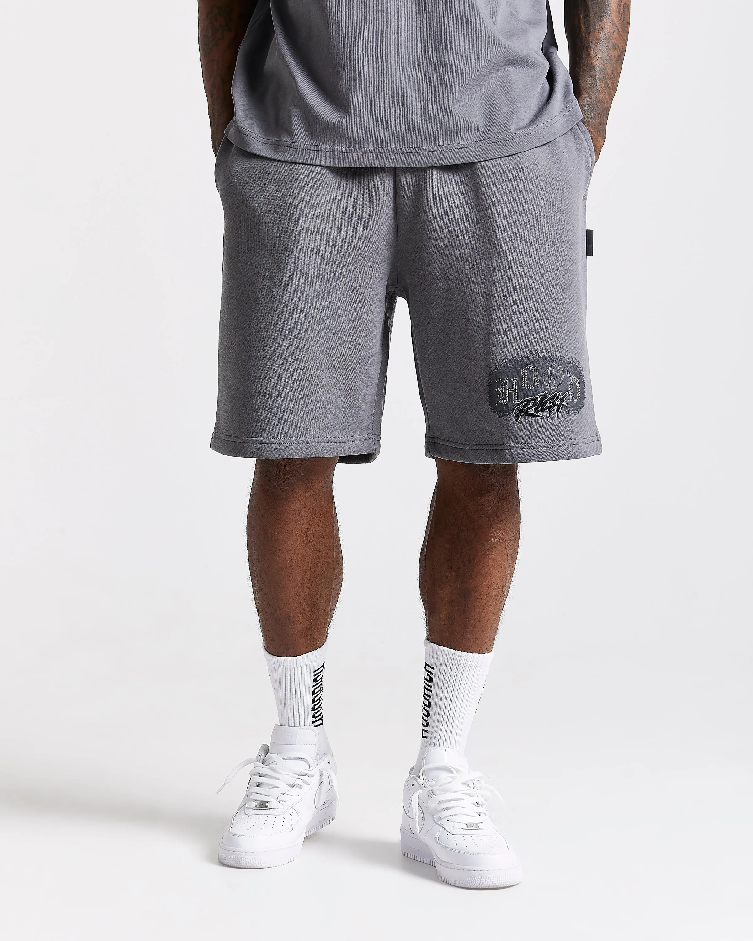 Iron Oversized Shorts - Grey/Rhinestones sold by Hoodrich product image thumbnail 5