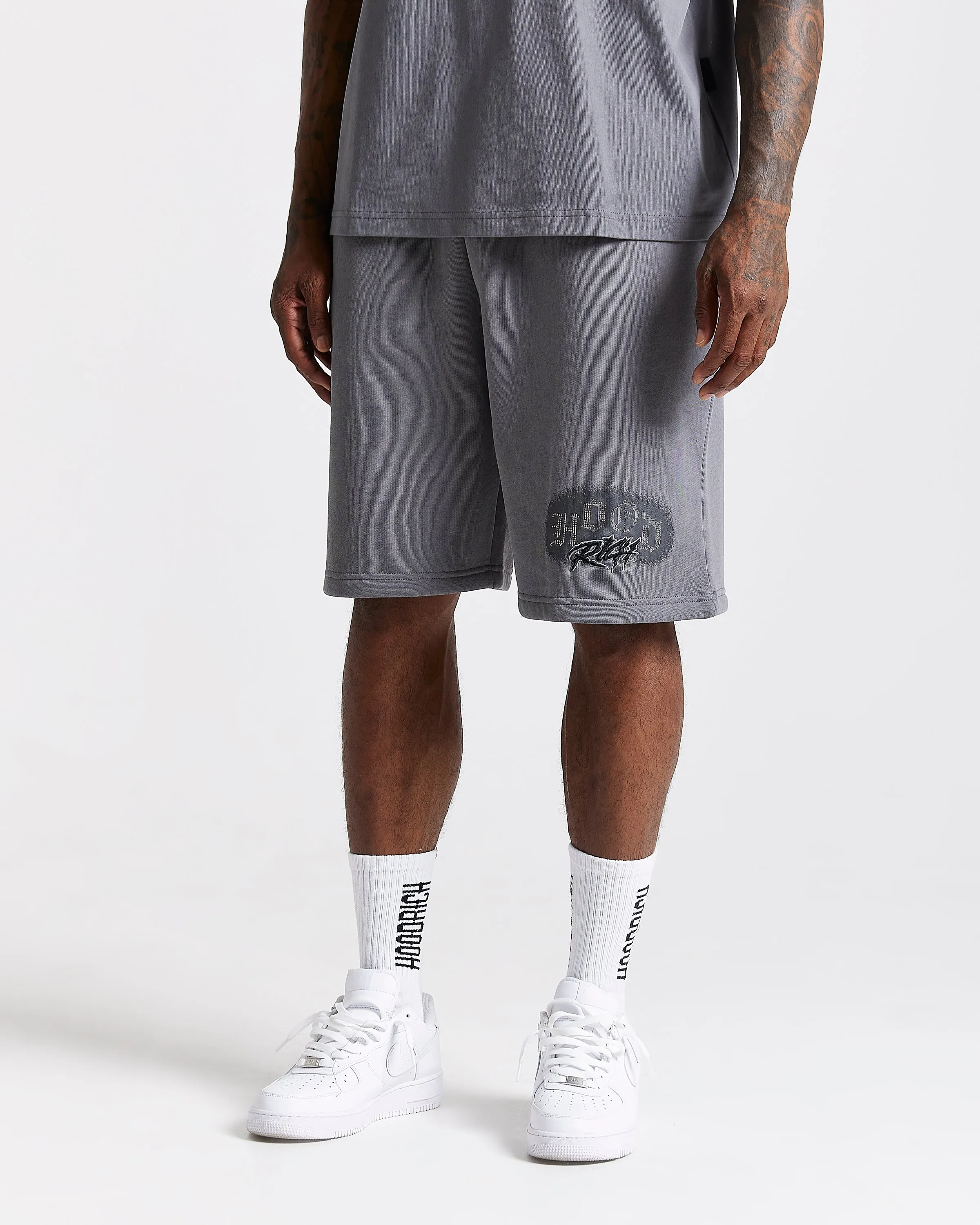 Iron Oversized Shorts - Grey/Rhinestones sold by Hoodrich product image thumbnail 3