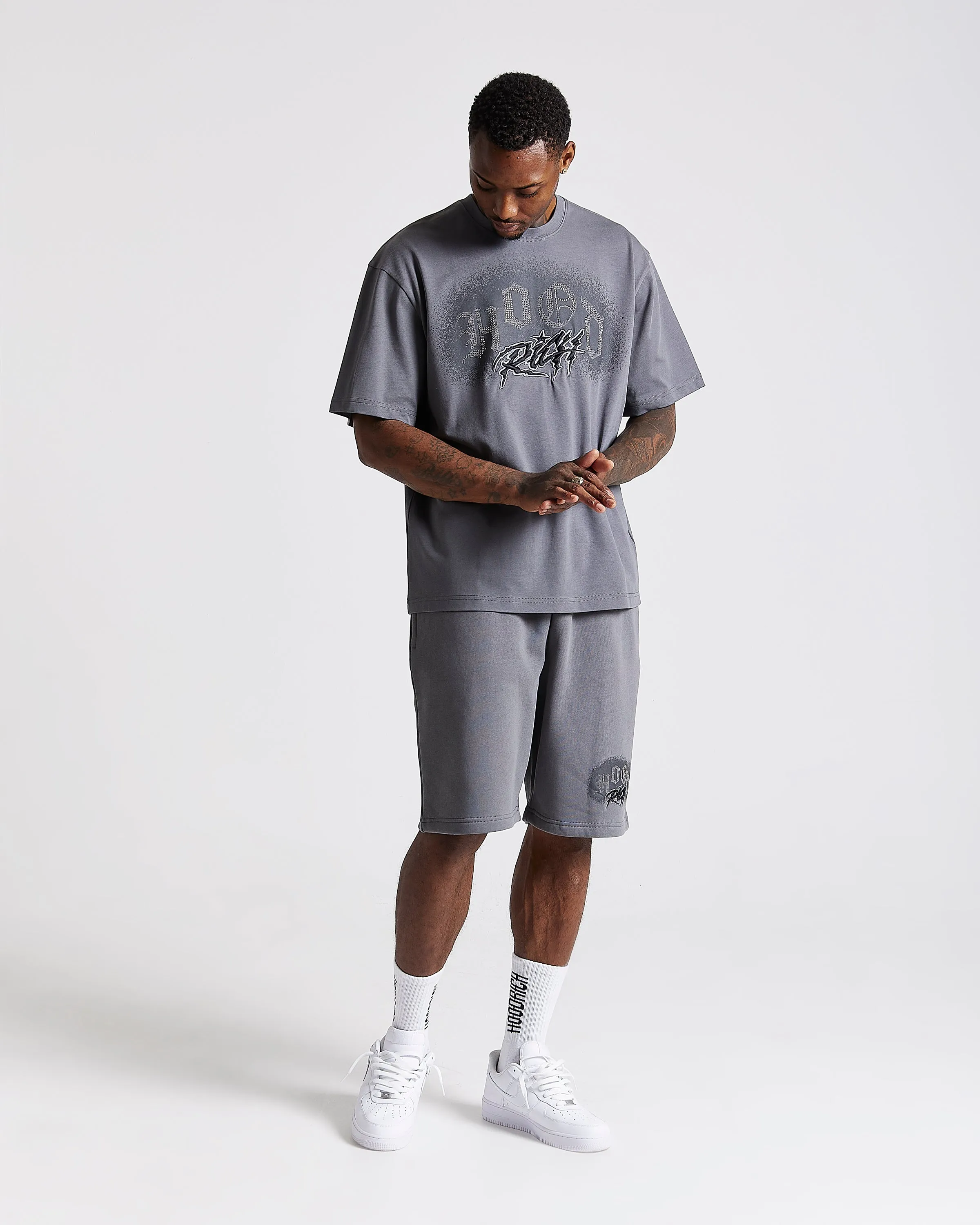 Iron Oversized Shorts - Grey/Rhinestones sold by Hoodrich product image thumbnail 4