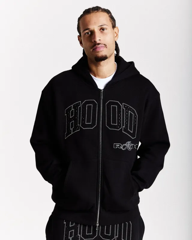 Captain Oversized Zip Hoodie - Black/White made by Hoodrich