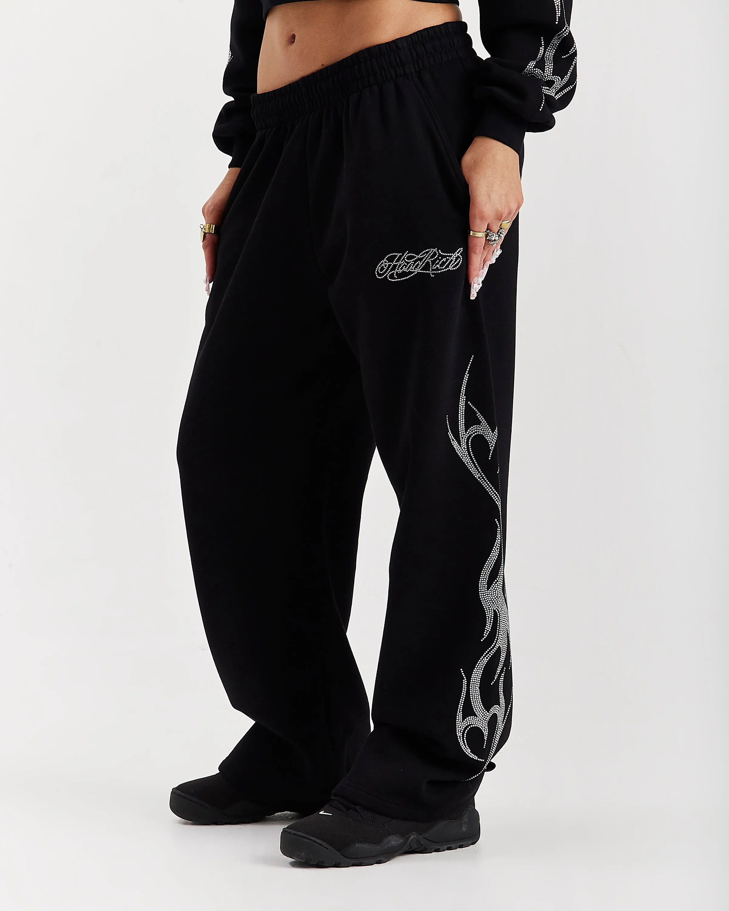 Morpho Oversized Wide Leg Joggers - Black/Silver sold by Hoodrich