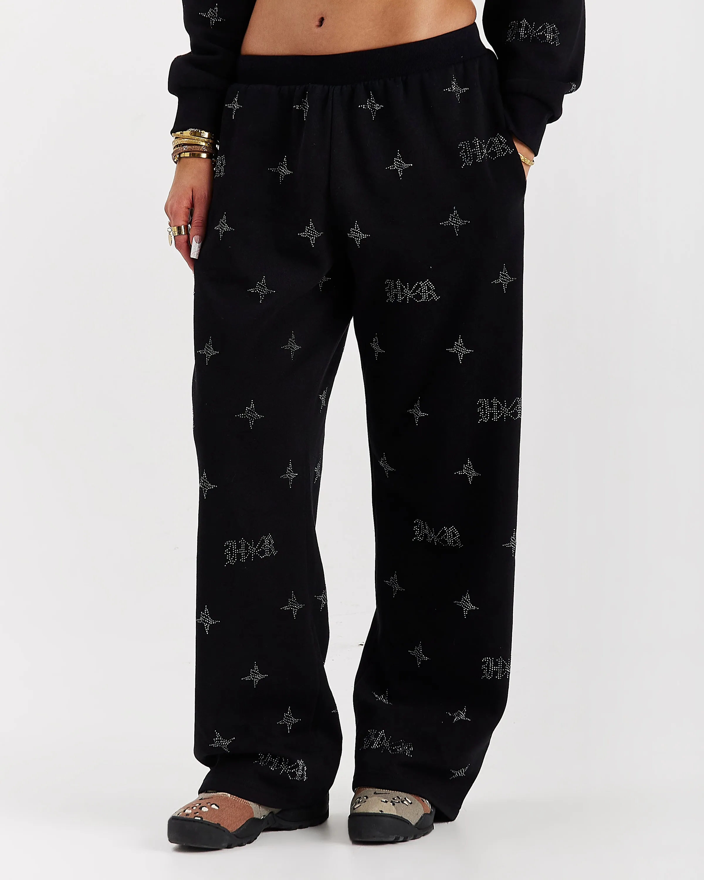 Razor Oversized Wide Leg Joggers - Black/Rhinestone sold by Hoodrich product image thumbnail 2