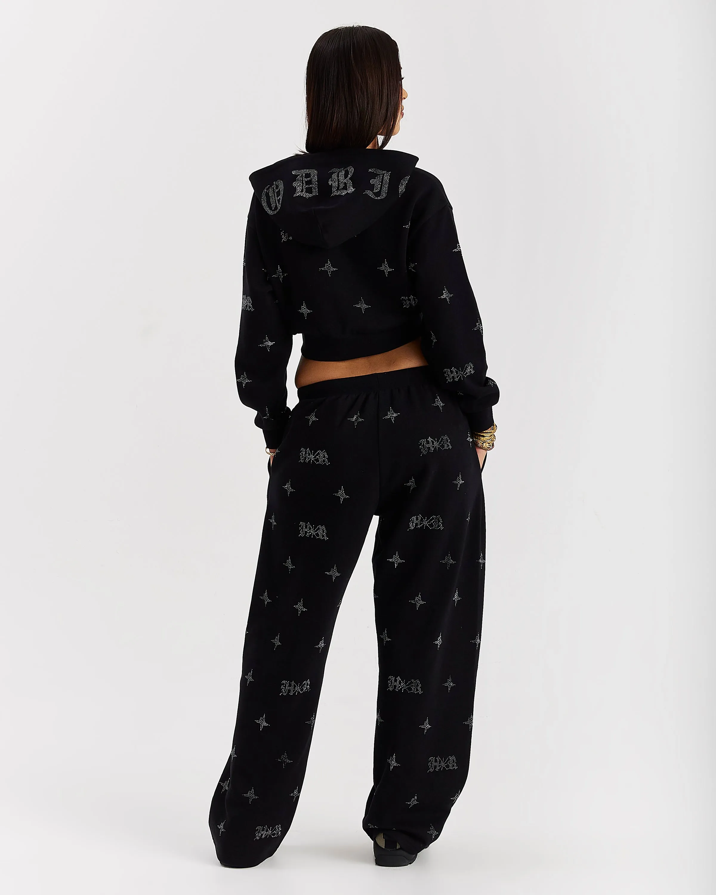 Razor Oversized Wide Leg Joggers - Black/Rhinestone sold by Hoodrich product image thumbnail 4