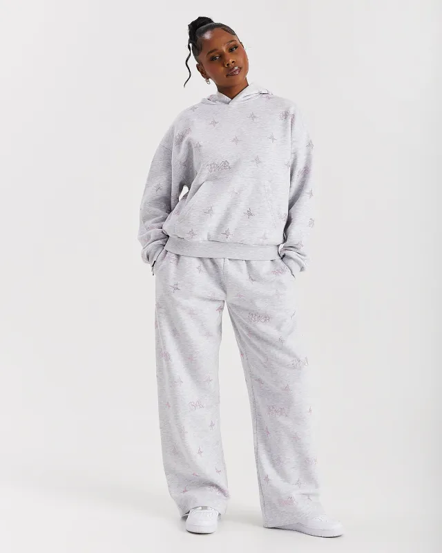Razor Oversized Wide Leg Joggers - Light Grey/Rhinestone made by Hoodrich
