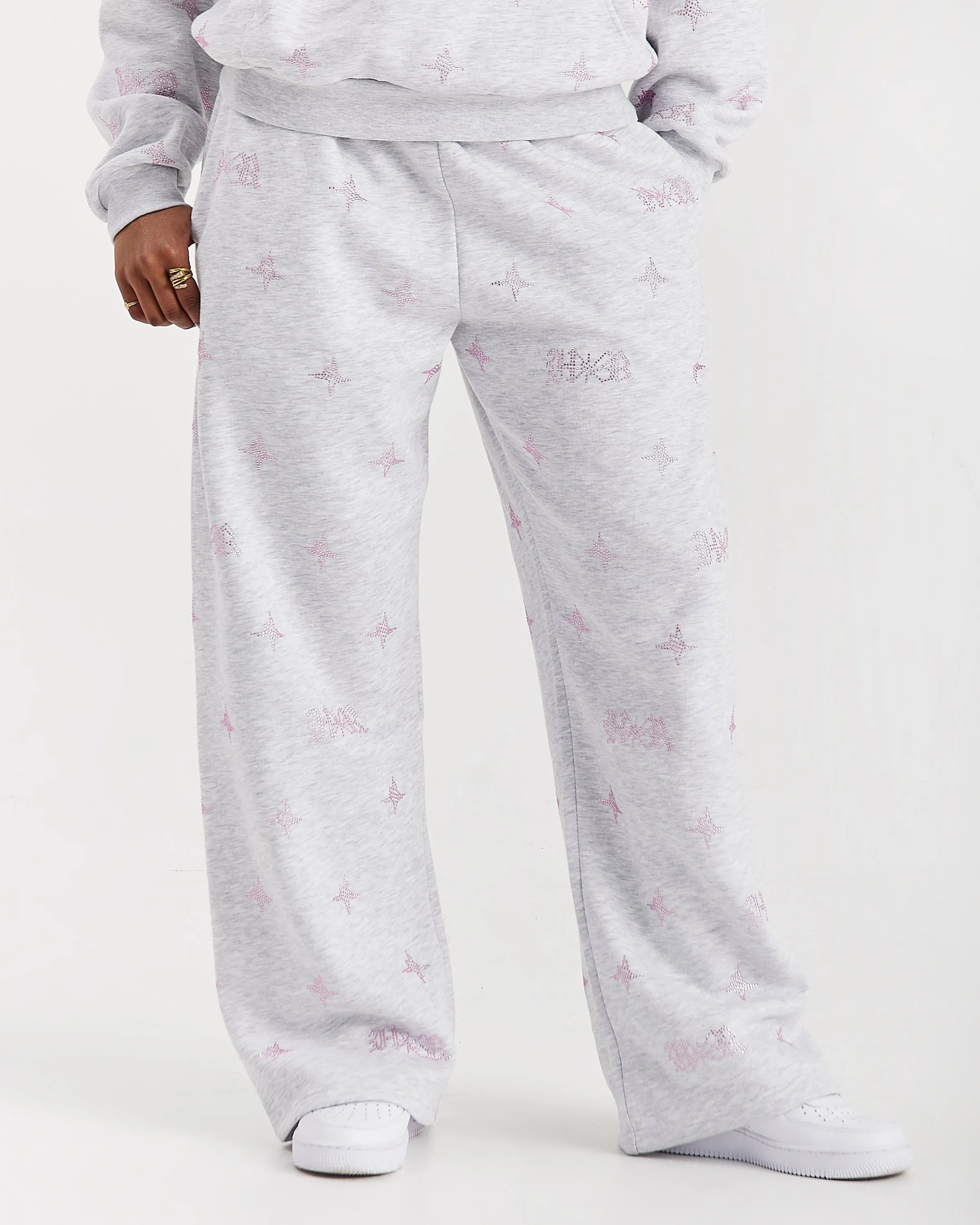 Razor Oversized Wide Leg Joggers - Light Grey/Rhinestone sold by Hoodrich product image thumbnail 3